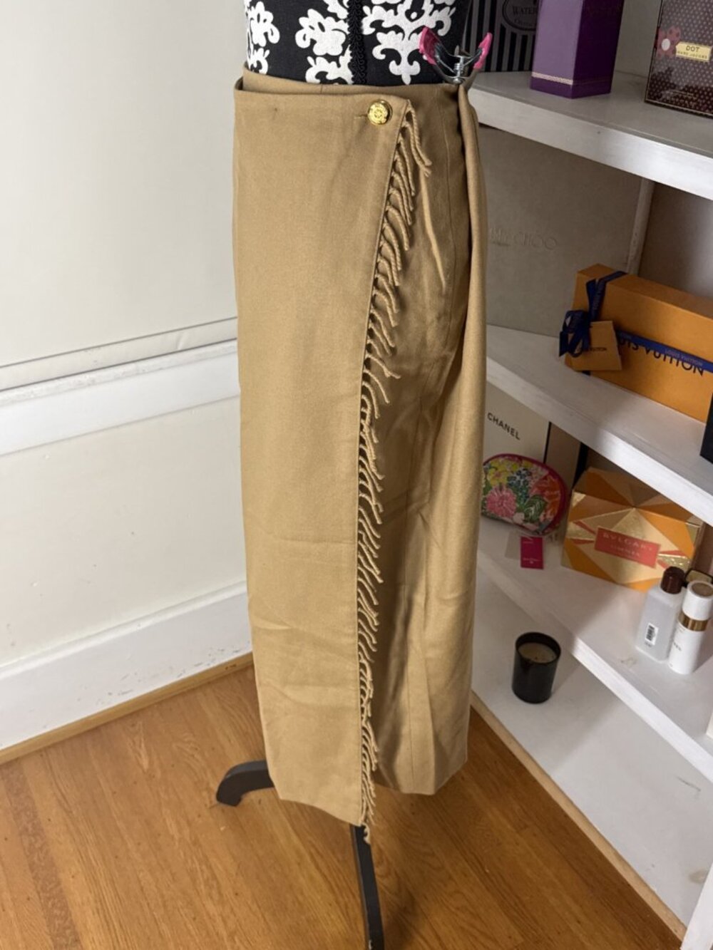VTG LORD AND TAYLOR Skirt Women's 12 Caramel Color 100% Wool Wrap Fringe Lined